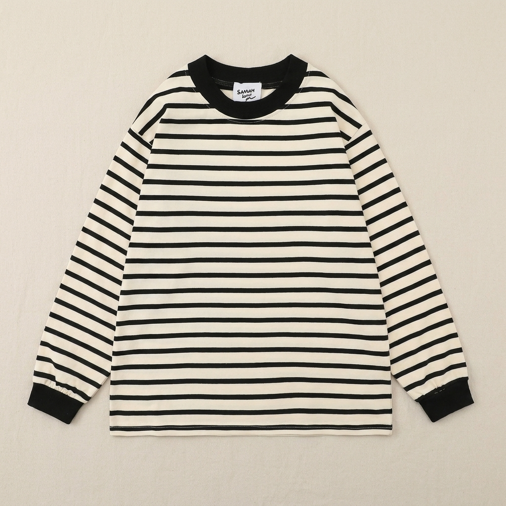 ETRNAL Sailor Stripe Tee in Apricot, flat lay
