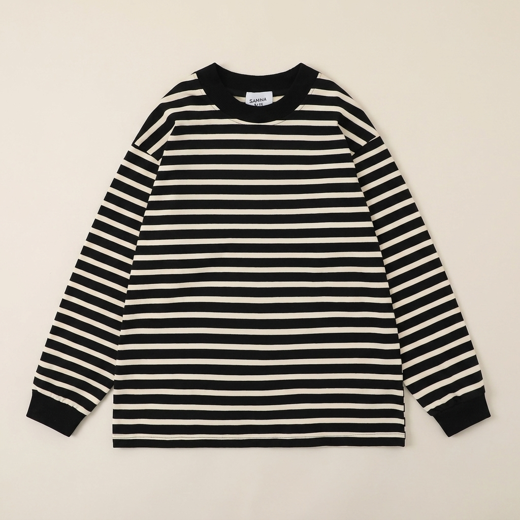 ETRNAL Sailor Stripe Tee in Black, flat lay