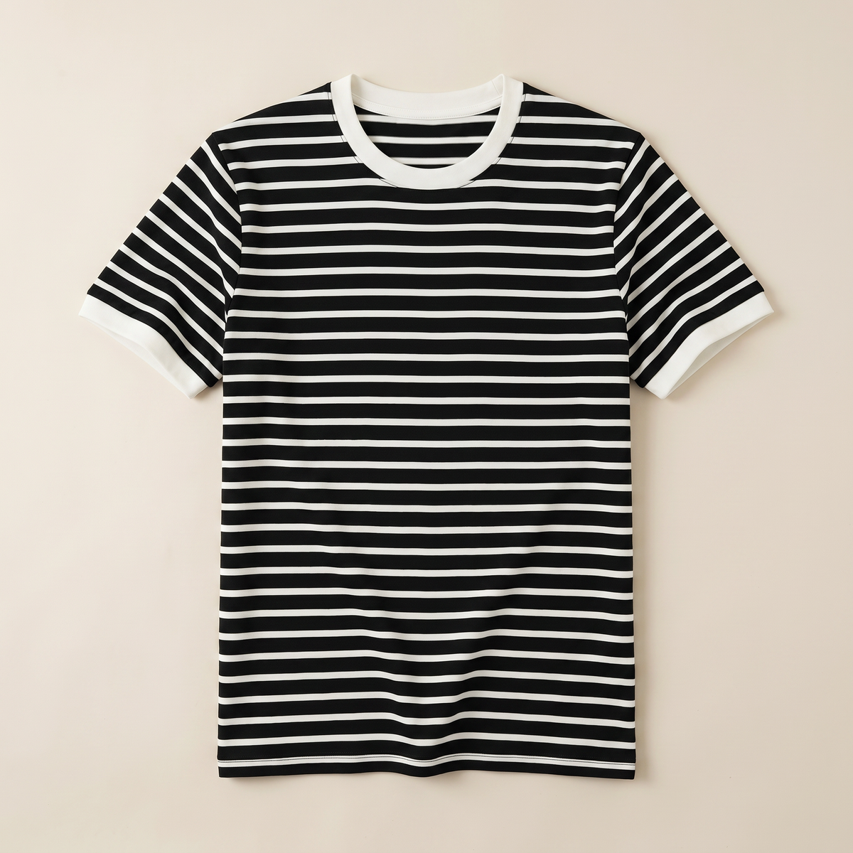 ETRNAL Striped Ringer Tee in White, flat lay