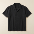 ETRNAL Short Sleeve Linen Shirt in Black, flat lay