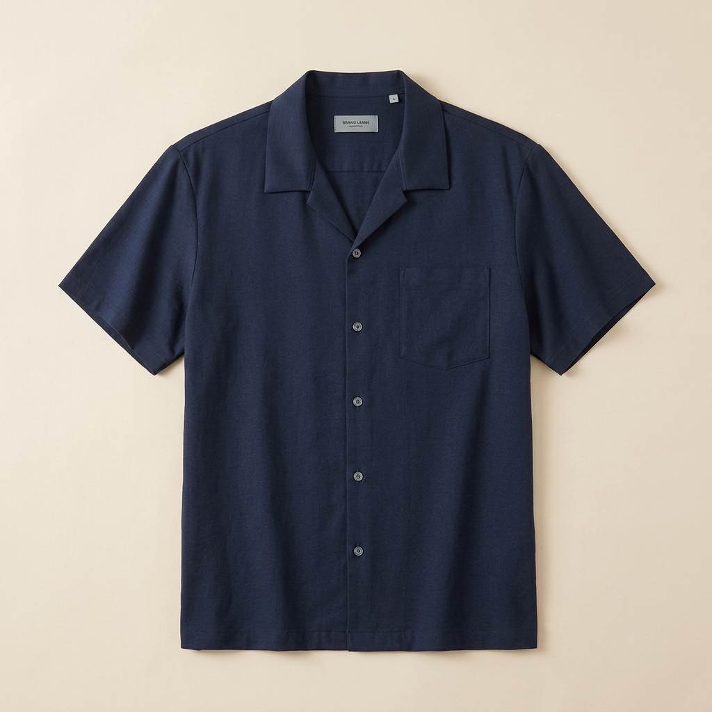 ETRNAL Short Sleeve Linen Shirt in Blue, flat lay