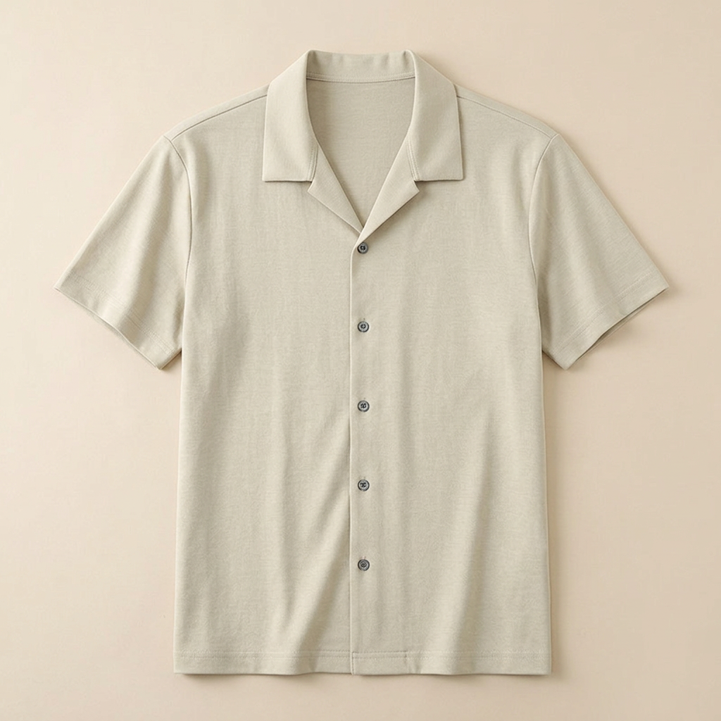 ETRNAL Short Sleeve Linen Shirt in Apricot, flat lay