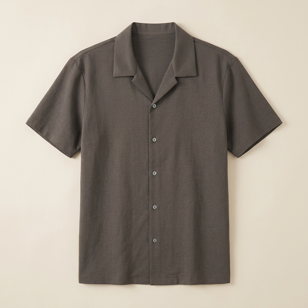 ETRNAL Short Sleeve Linen Shirt in Coffee, flat lay