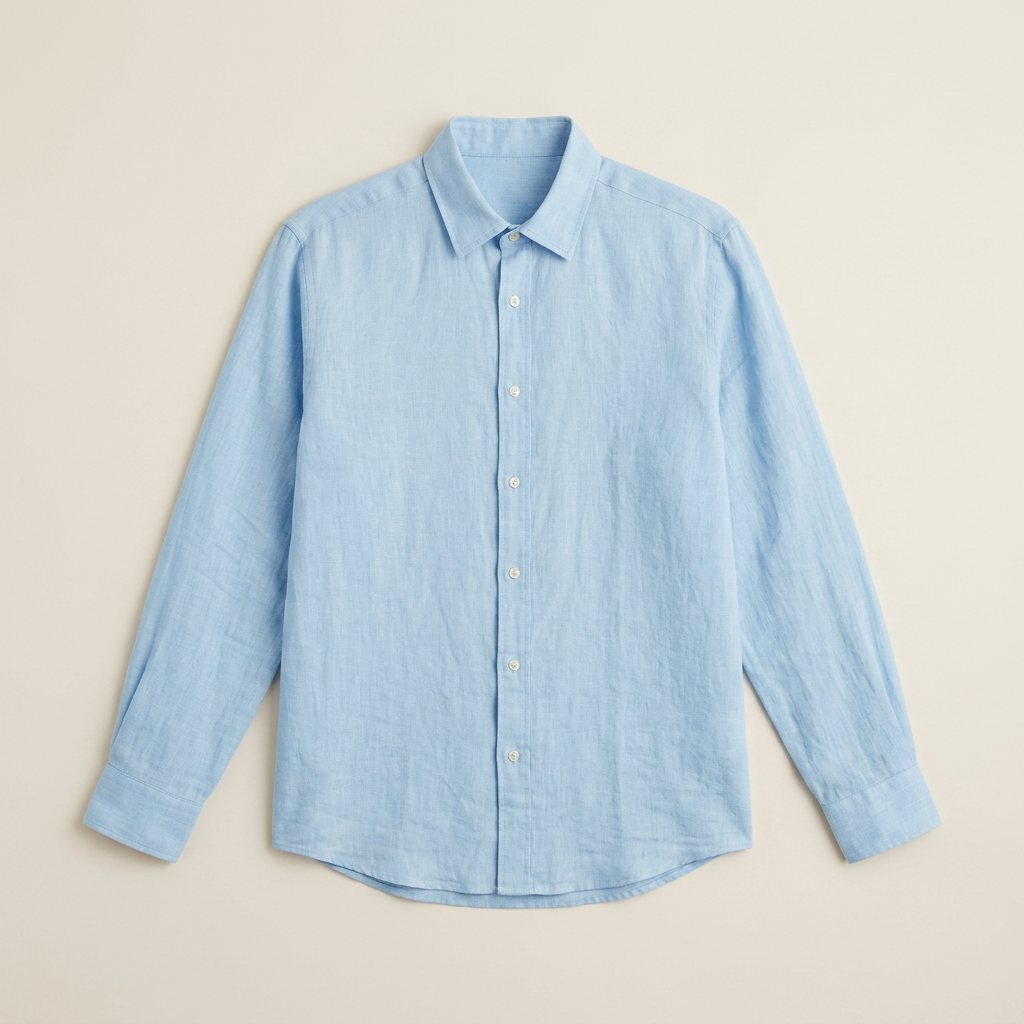 ETRNAL Long Sleeve Linen Shirt in Glacier Blue, flat lay