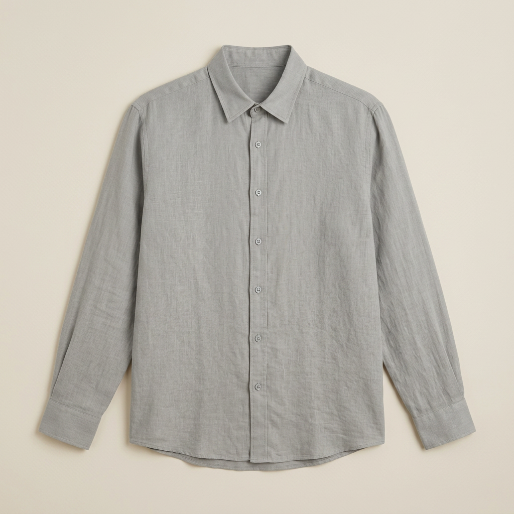 ETRNAL Long Sleeve Linen Shirt in Grey, flat lay