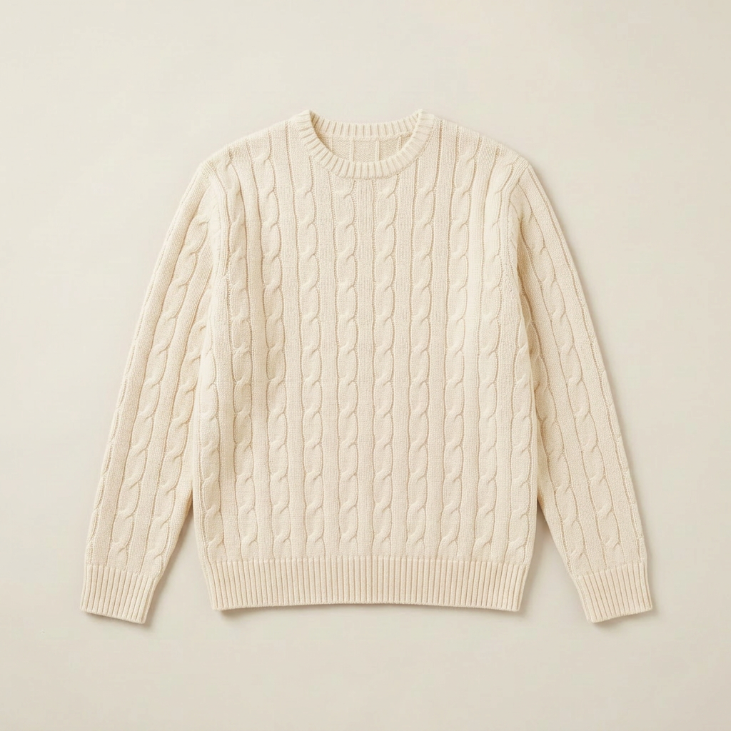 ETRNAL Cable Knit Sweater in Apricot, flat lay