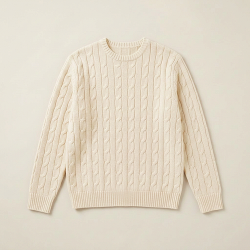 ETRNAL Cable Knit Sweater in Apricot, flat lay