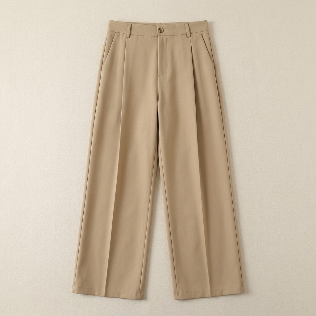 ETRNAL Straight Leg Trouser in Khaki, flat lay