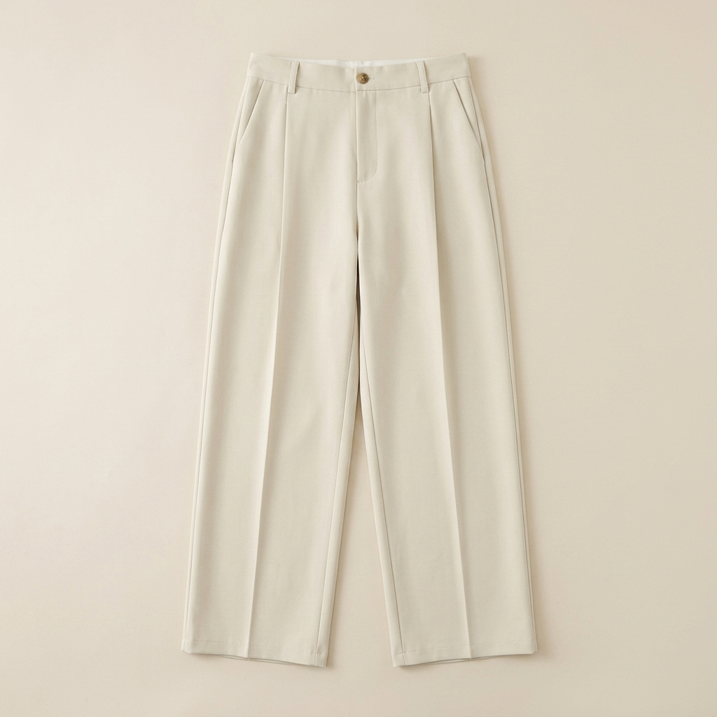 ETRNAL Straight Leg Trouser in White, flat lay