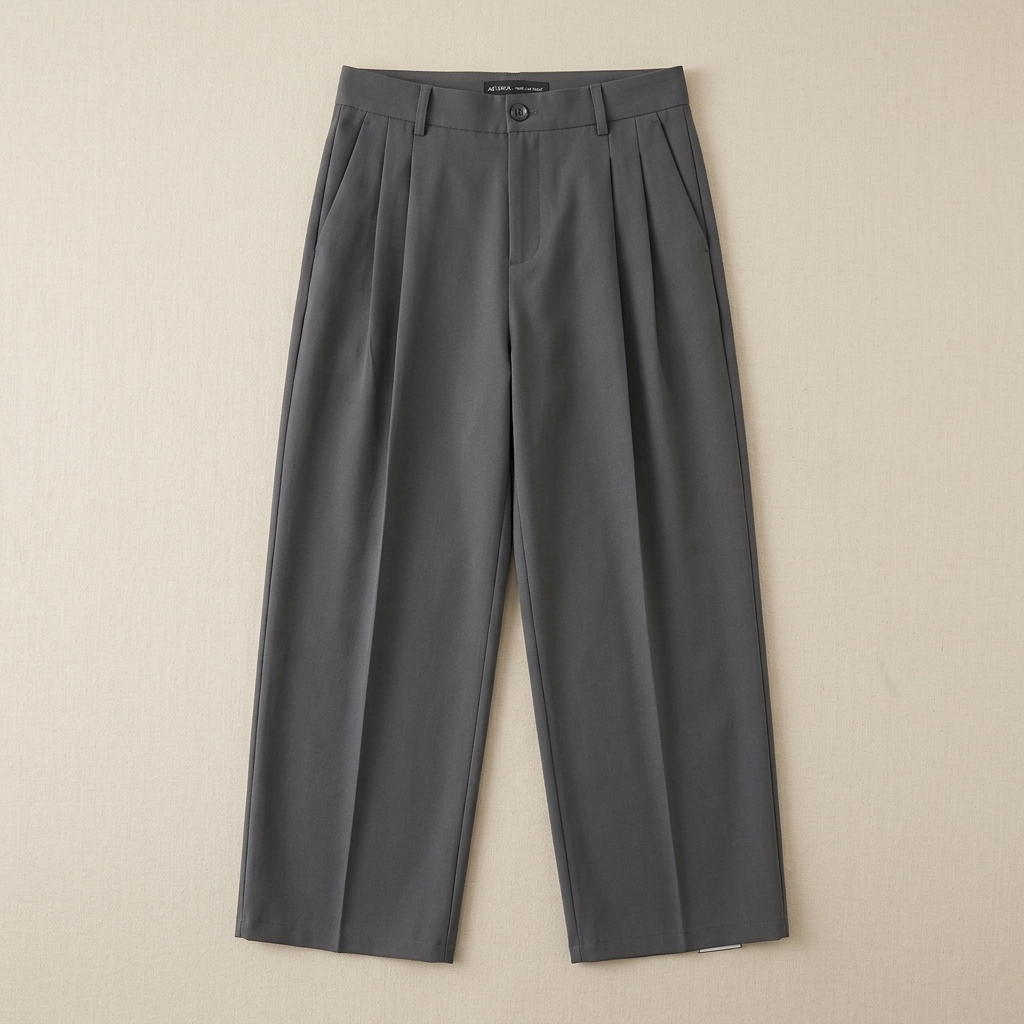 ETRNAL Straight Leg Trouser in Grey, flat lay