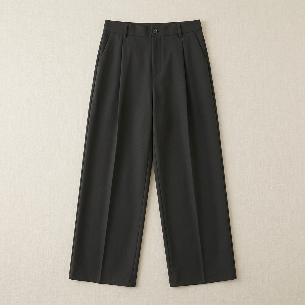 ETRNAL Straight Leg Trouser in Black, flat lay