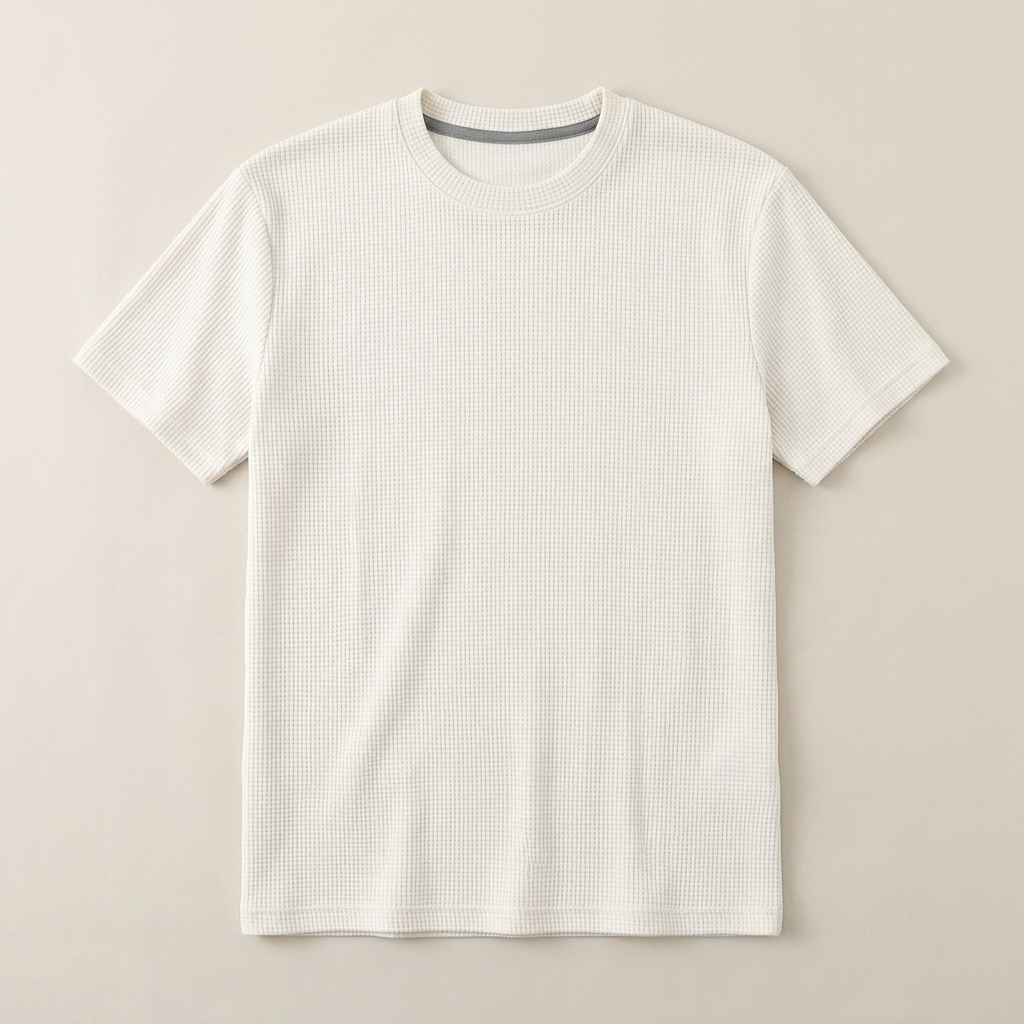ETRNAL Waffle Knit Tee in White, flat lay