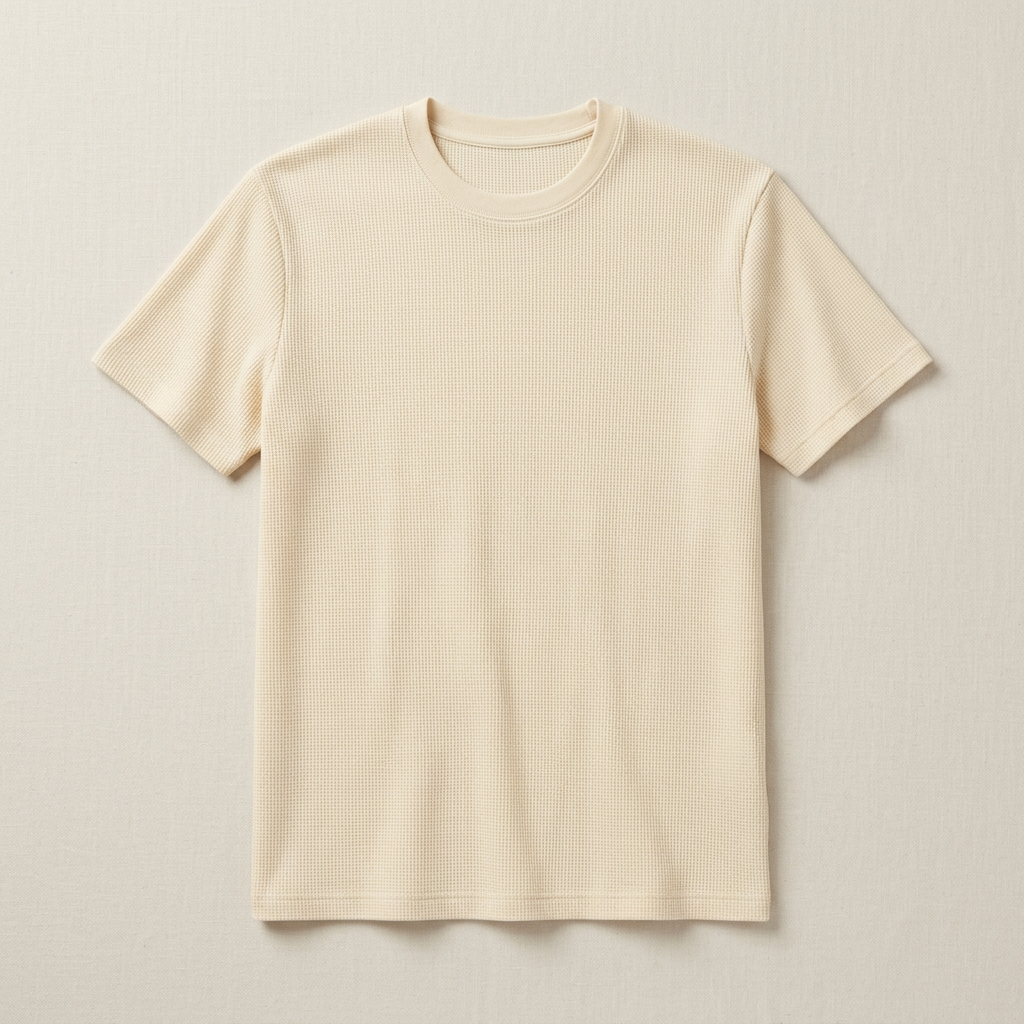 ETRNAL Waffle Knit Tee in Apricot, flat lay