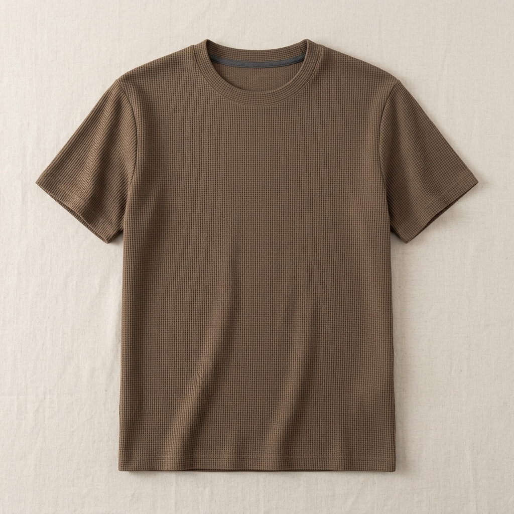 ETRNAL Waffle Knit Tee in Brown, flat lay
