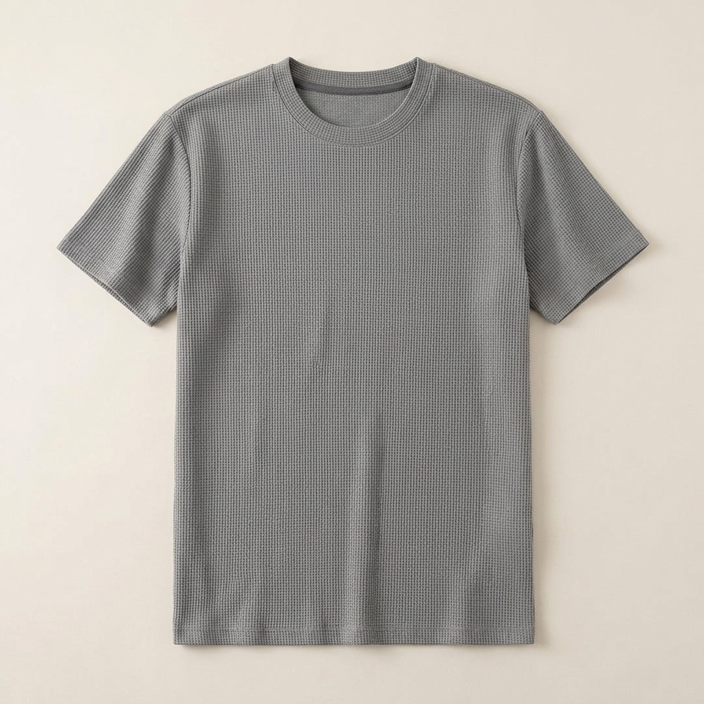 ETRNAL Waffle Knit Tee in Grey, flat lay