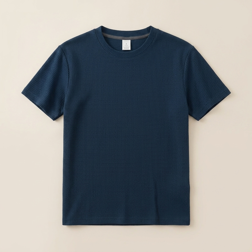 ETRNAL Waffle Knit Tee in Navy, flat lay