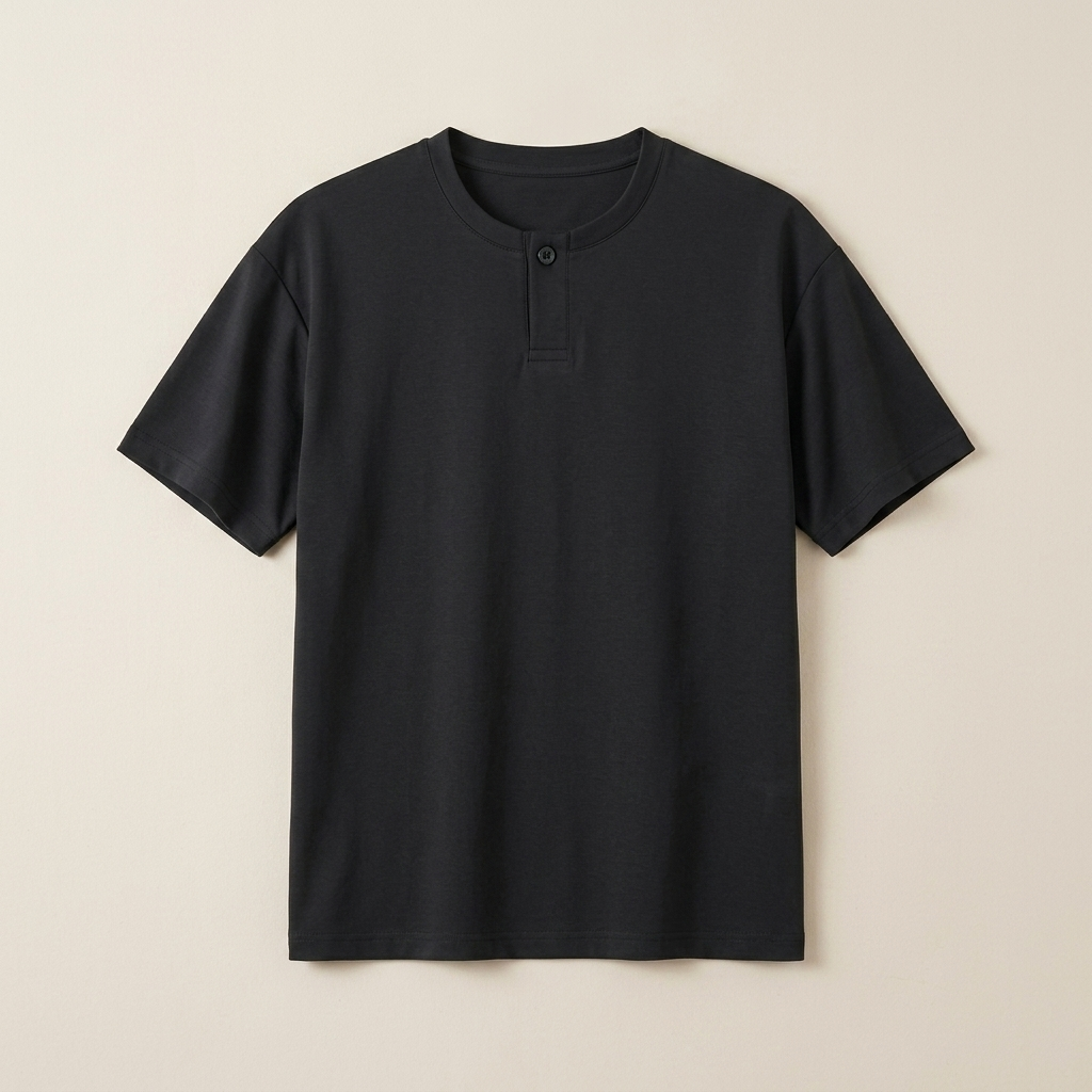 ETRNAL Short Sleeve Henley in Black, flat lay