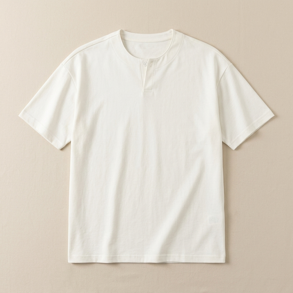 ETRNAL Short Sleeve Henley in White, flat lay