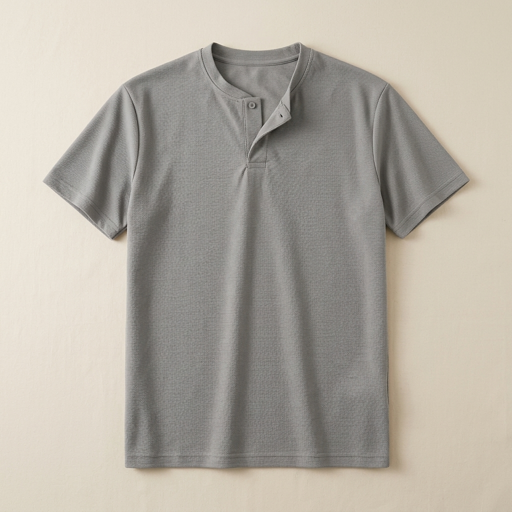 ETRNAL Short Sleeve Henley in Grey, flat lay