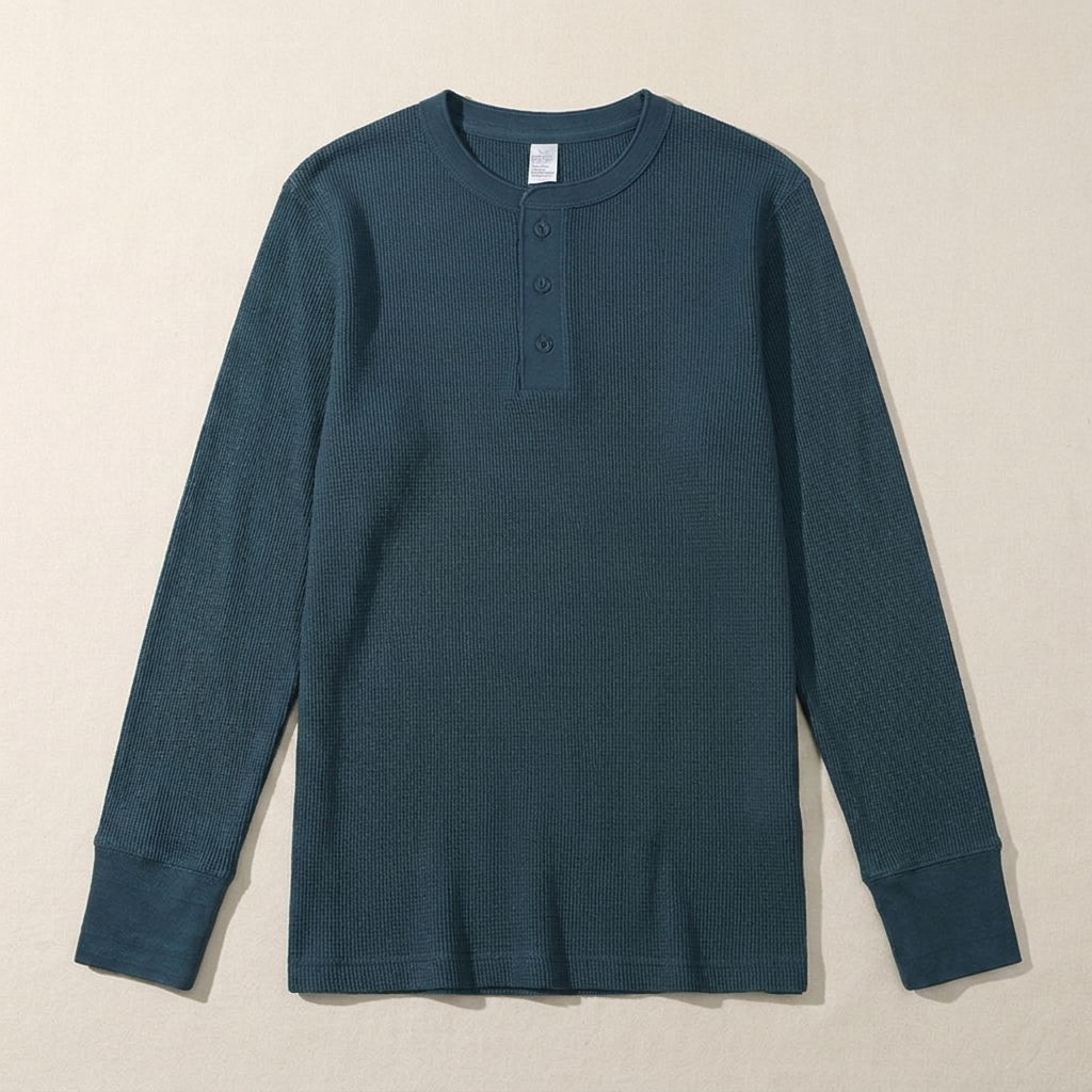 ETRNAL Long Sleeve Waffle Henley, flat lay