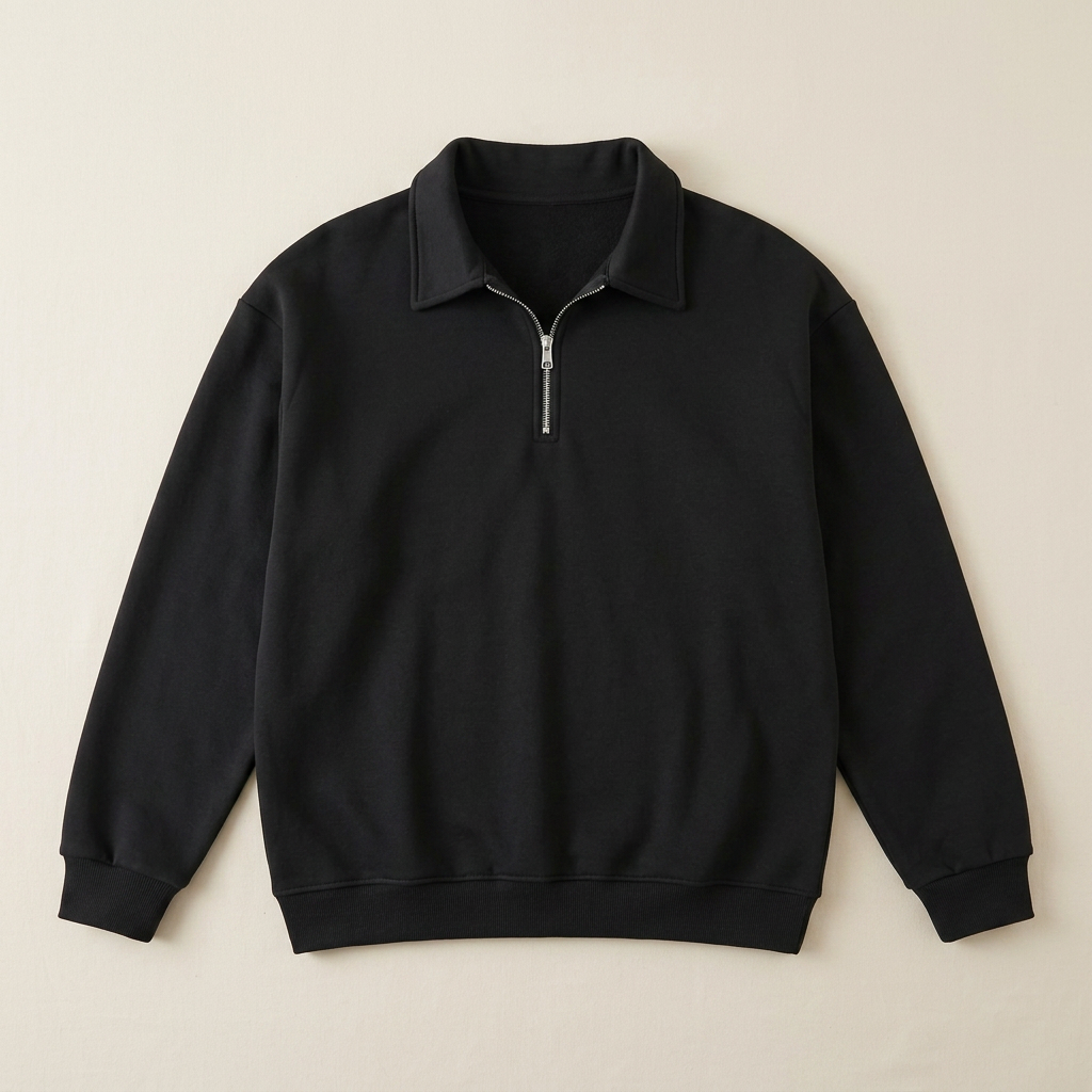 ETRNAL Quarter Zip in Black, flat lay