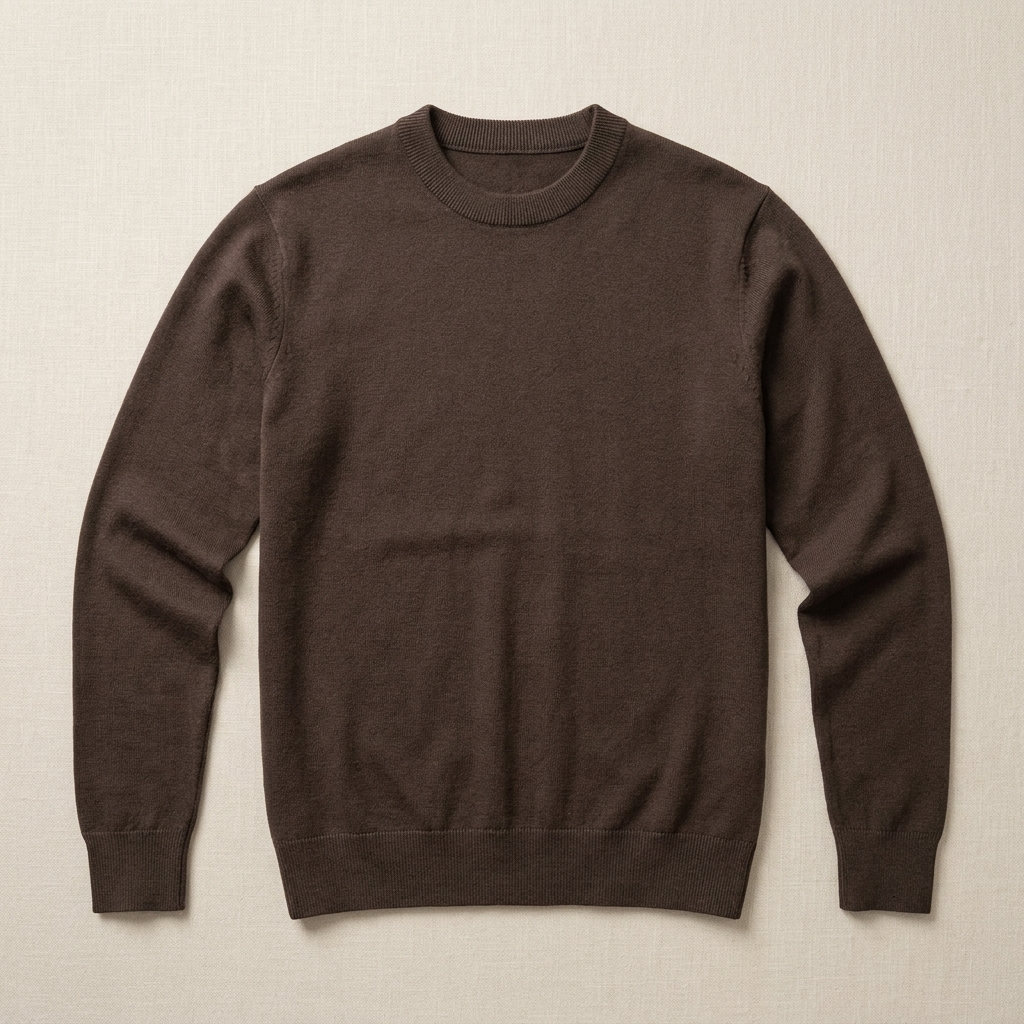 ETRNAL Wool Sweater in Coffee, flat lay