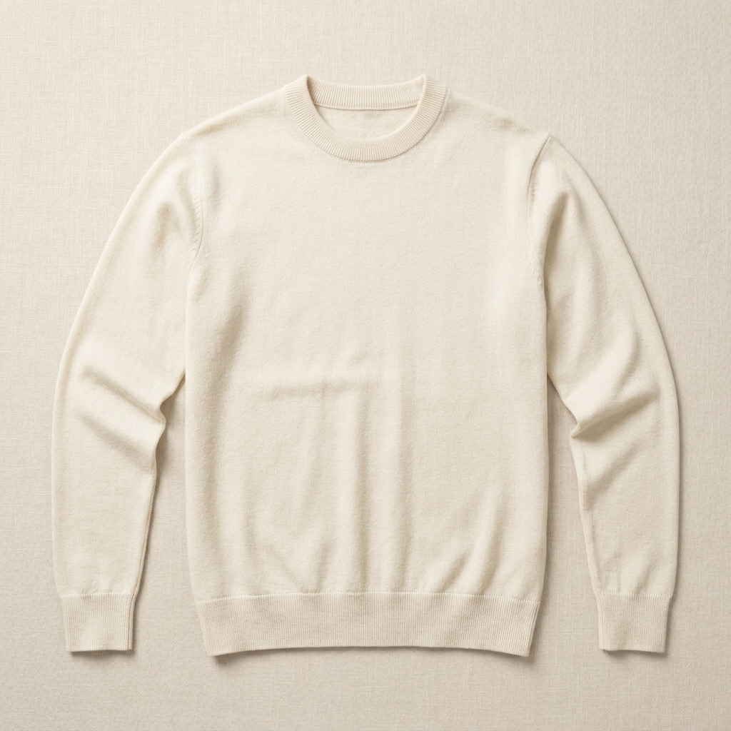 ETRNAL Wool Sweater in White, flat lay