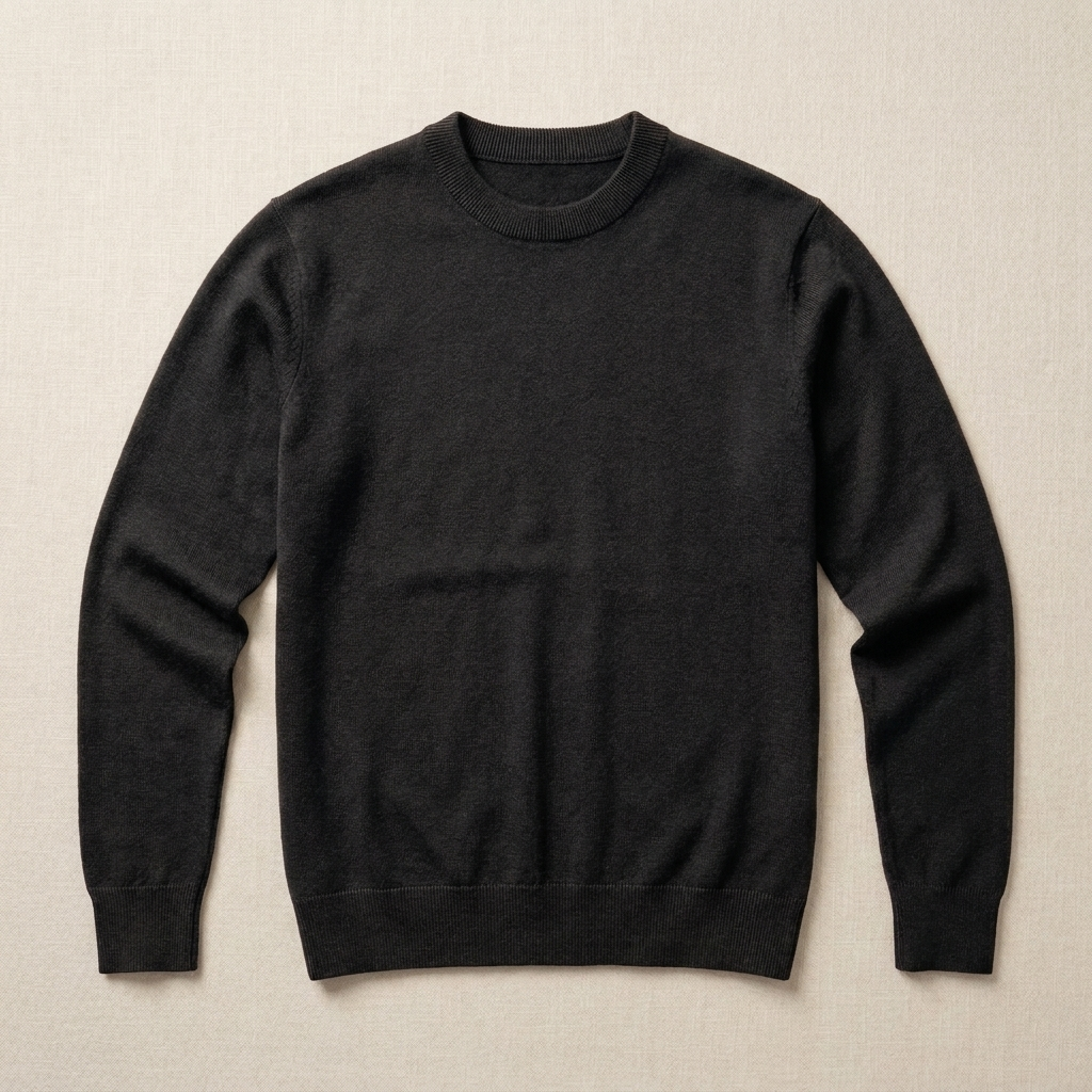 ETRNAL Wool Sweater in Black, flat lay